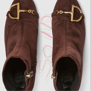 Gucci Women's Dark Brown Ankle Booties with Gold Accent